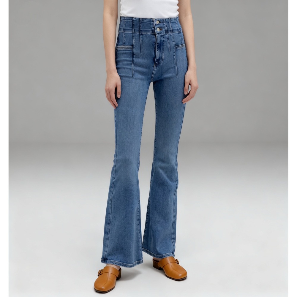 Free People We the Free Jayde Flare Jeans Retro Boho Hippie Sunburst Blue sz 30